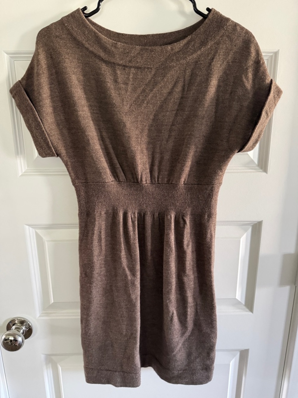 LOFT Ann Taylor Brown Knit Dress Cap Sleeve Sweater elastic waist XS Extra Small